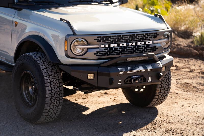 DV8 Offroad 2021+ Ford Bronco Front Bumper Winch Capable w/ Optional Bull Bar/Aux Light Opening - Black Ops Auto Works