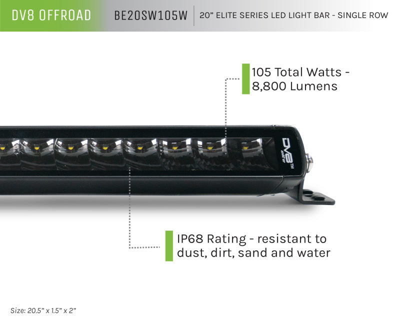 DV8 Offroad 20in Elite Series Light Bar 105W LED - Single Row - Black Ops Auto Works
