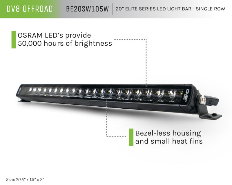 DV8 Offroad 20in Elite Series Light Bar 105W LED - Single Row - Black Ops Auto Works