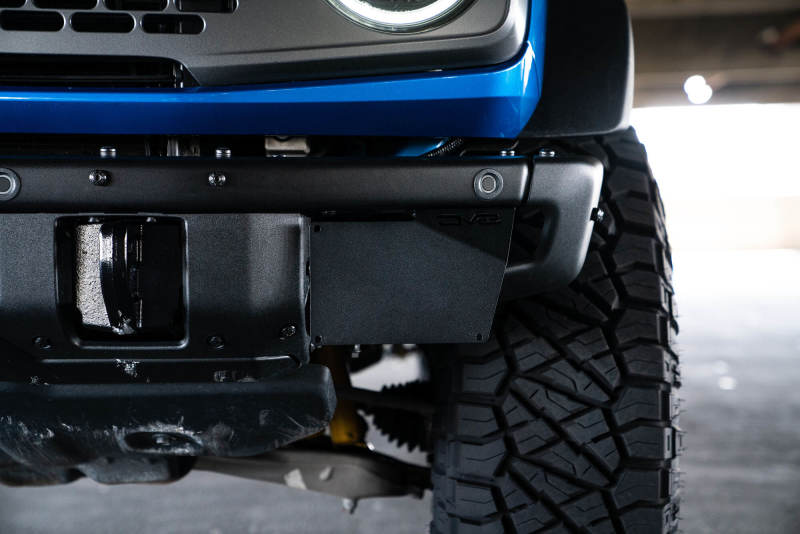 DV8 Offroad 21-22 Ford Bronco Factory Front Bumper License Relocation Bracket - Side - Black Ops Auto Works