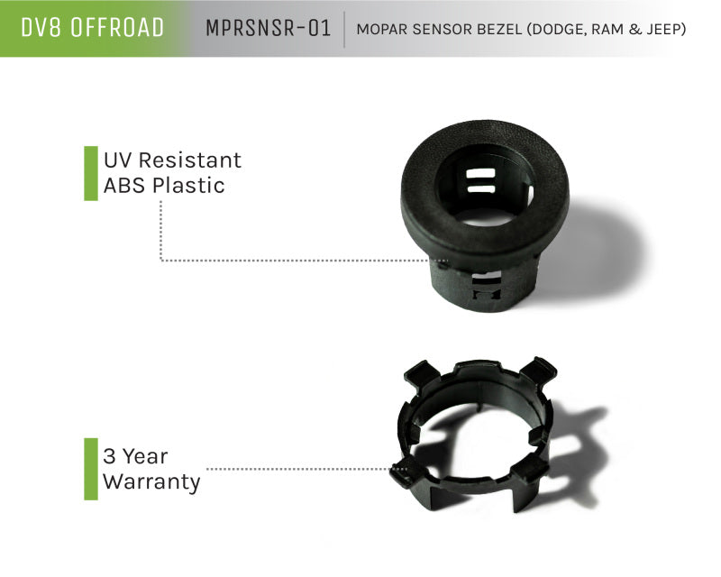 DV8 Offroad Jeep/Dodge/RAM Front Bezel & Rear Clip Replacement Kit for MOPAR Sensors - Set of 4 - Black Ops Auto Works