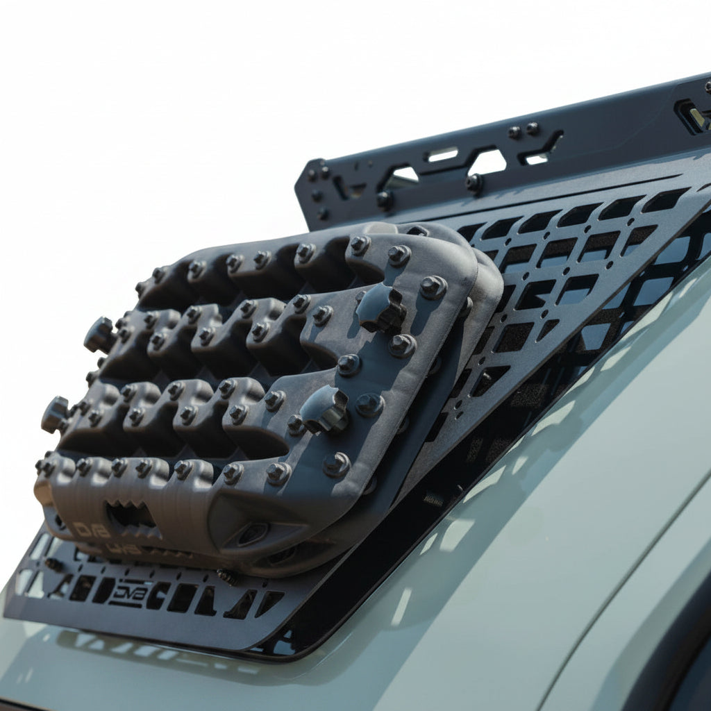 Detail shot of the powder-coated steel edge and mounting bracket.