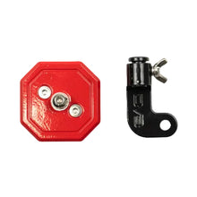 Load image into Gallery viewer, Front-facing studio shot of the DV8 Offroad universal molle antenna and whip mount showing its gloss black body and red mounting plate.