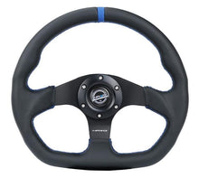 Load image into Gallery viewer, NRGRST-024MB-R-BL-NRG Reinforced Steering Wheel (320mm) Sport Leather Flat Bottom w/ Blue Center/ Blue Stitching-Steering Wheels-NRG