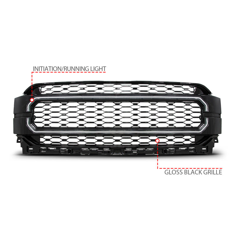 ANZ901029-Anzo 21-23 Ford F150 Black Housing Full LED Light Tube Front Grille-Headlights-ANZO