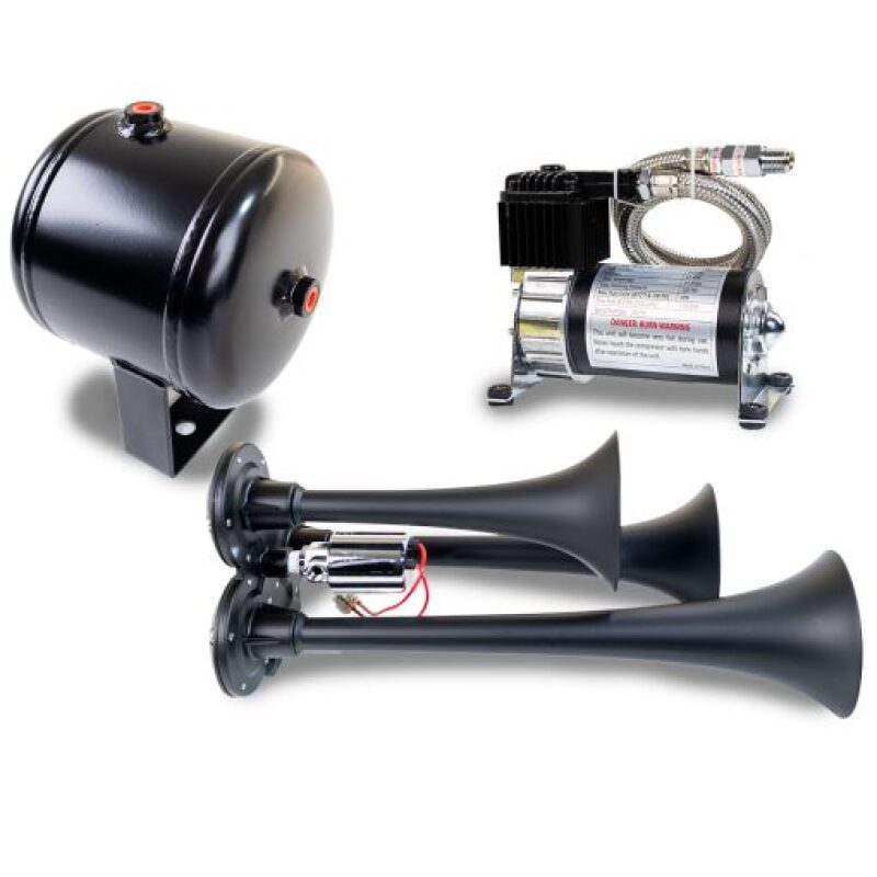 KLEHK3-1-Kleinn Triple Black Horn Kit w/ 130 PSI Air Compressor / 1.0 gal Air Tank-Horns-Kleinn Air Horns