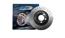 Load image into Gallery viewer, SHWBRL48253-SHW 19-21 BMW M2 Competition 3.0L Left Rear Cross-Drilled Lightweight Brake Rotor (34118072019)-Brake Rotors - Drilled-SHW Performance