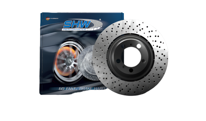 SHWPRL41987-SHW 20-21 Porsche 718 Cayman GT4 4.0L Left Rear Drilled-Dimp Lightweight Brake Rotor (98135240781)-Brake Rotors - Drilled-SHW Performance