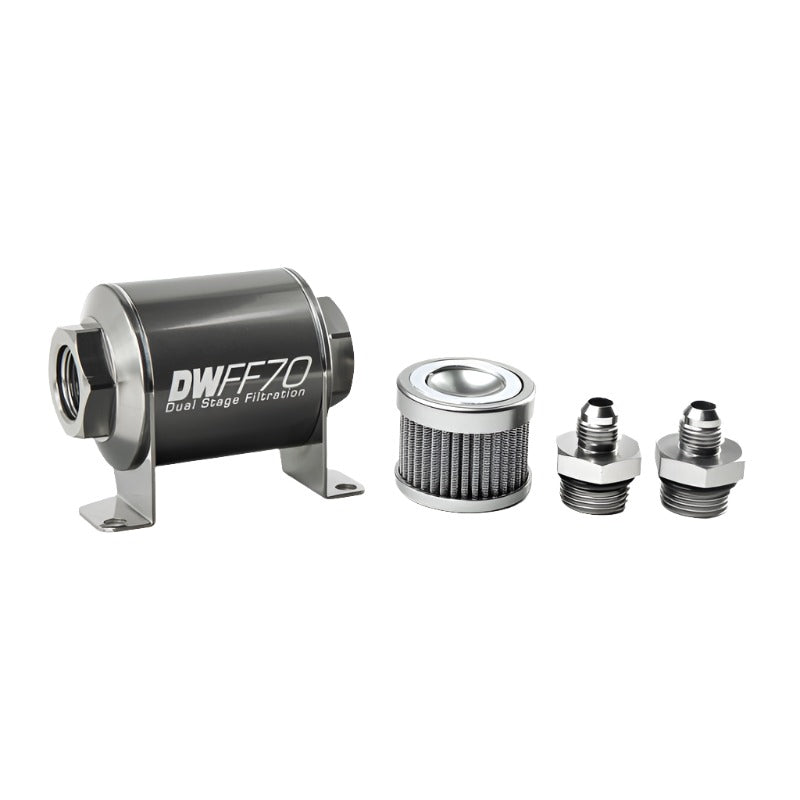 DWK8-03-070-100K-6-DeatschWerks Stainless Steel 6AN 100 Micron Universal Inline Fuel Filter Housing Kit (70mm)-Fuel Filters-DeatschWerks