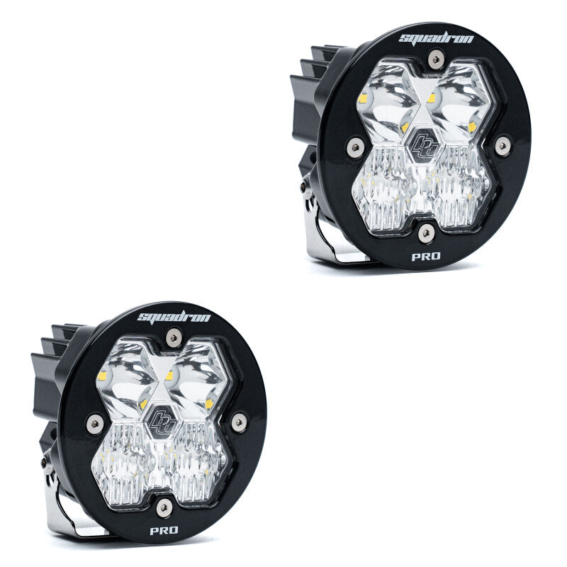 Baja Designs Squadron-R 2.0 Pro LED light pod pair, black round bezel, no harness