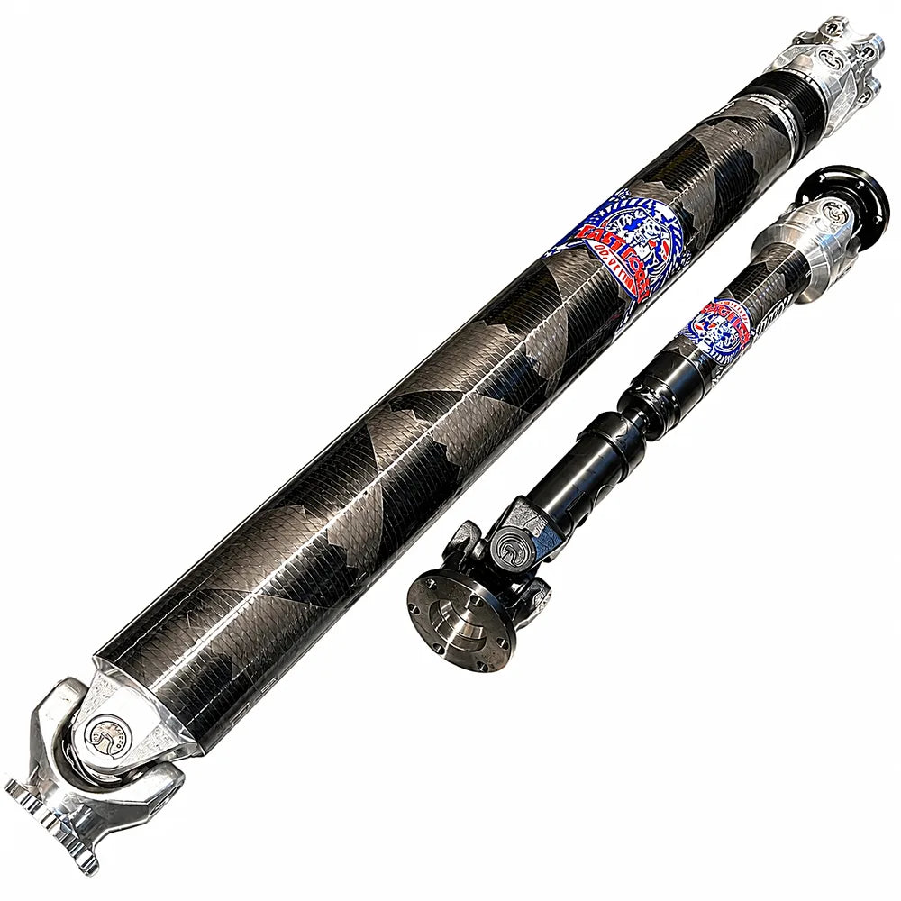 East Coast Driveline HD Driveshaft Kit carbon fiber and aluminum shafts side by side