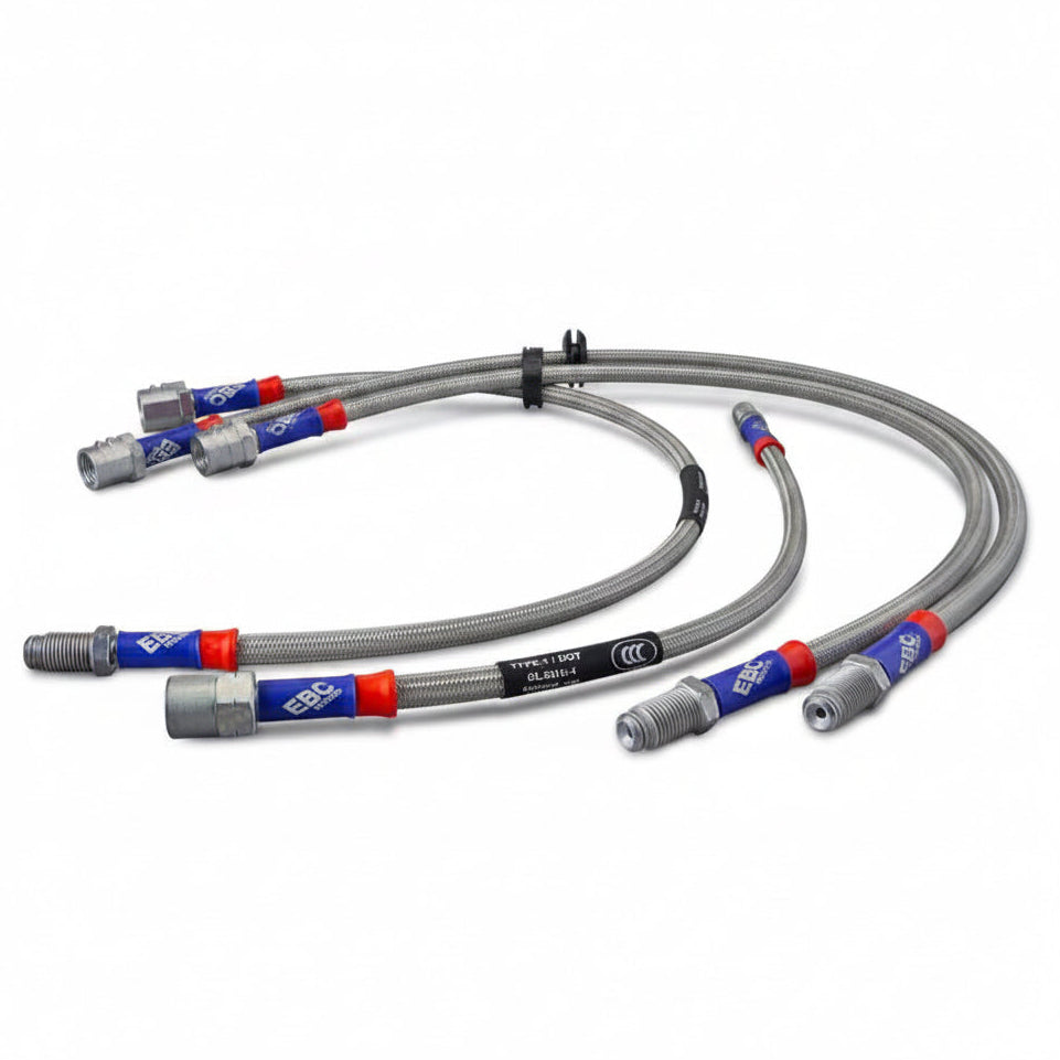 EBC stainless steel brake line shown unmounted against a plain background