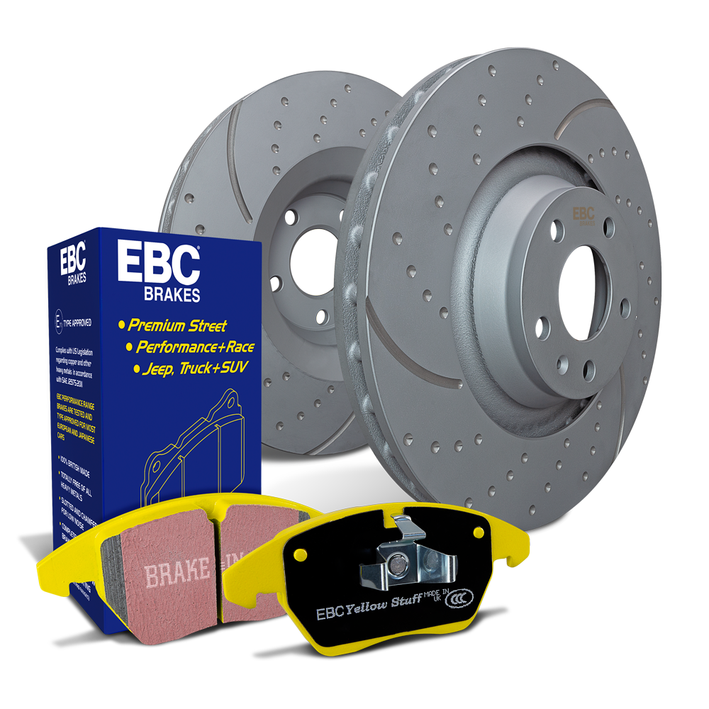 EBC complete front brake kit with Yellowstuff pads and slotted rotors