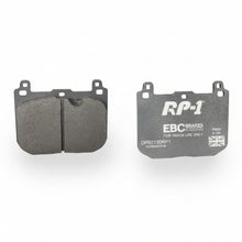 Load image into Gallery viewer, EBC Racing RP-1 brake pad set, rear view showing wear sensor wiring