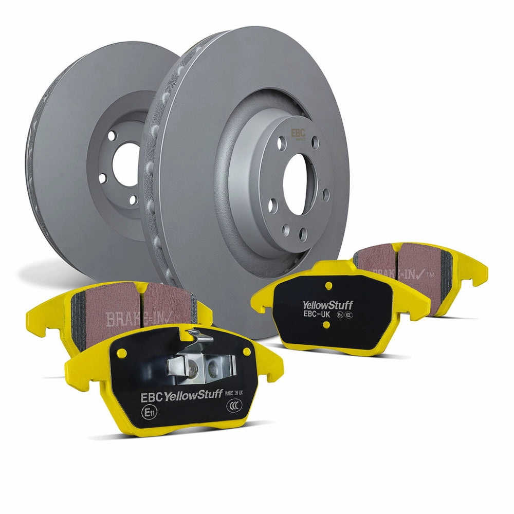 EBC S13KR1039 Yellowstuff rear brake kit with two smooth vented RK645 rotors and DP4729R brake pads for 1993-1995 Mazda RX-7