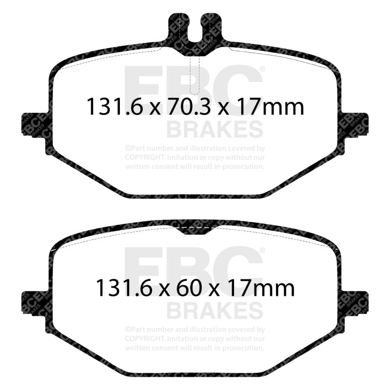 EBC DP42427R rear brake pad shape and dimension diagram for Mercedes-Benz G550