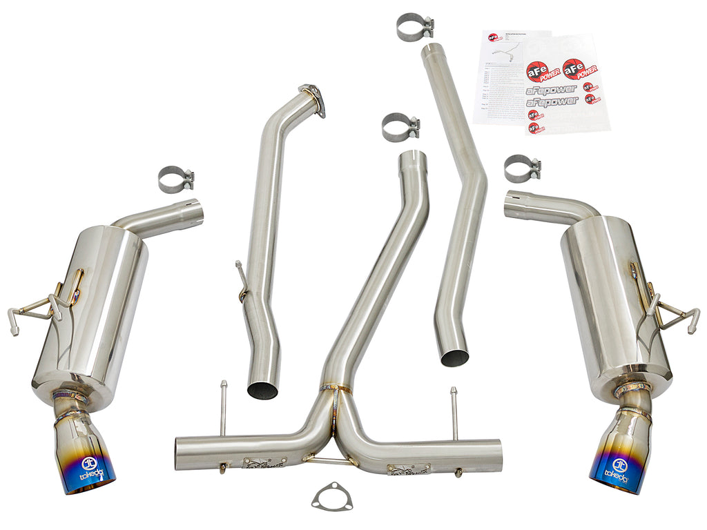 aFe aFe POWER Takeda 16-17 Honda Civic I4-1.5L (t) 2.5-2.25in 304 SS CB Dual-Exit Exhaust Blue Tips