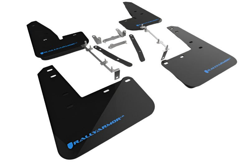 RALMF89-UR-BLK-NB-Rally Armor 23-24 Toyota GR Corolla Black Mud Flap w/ Light Blue Logo-Mud Flaps-Rally Armor