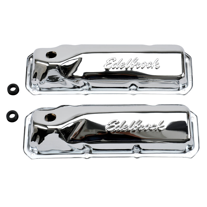 Edelbrock 4461 chrome valve covers front view