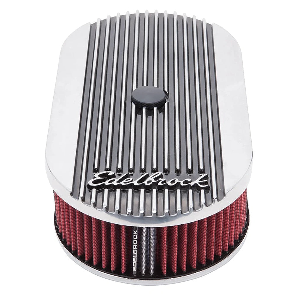 Edelbrock Air Cleaner Elite II Oval Single 4-Bbl Carb 2 5In Red Element Polished - Black Ops Auto Works