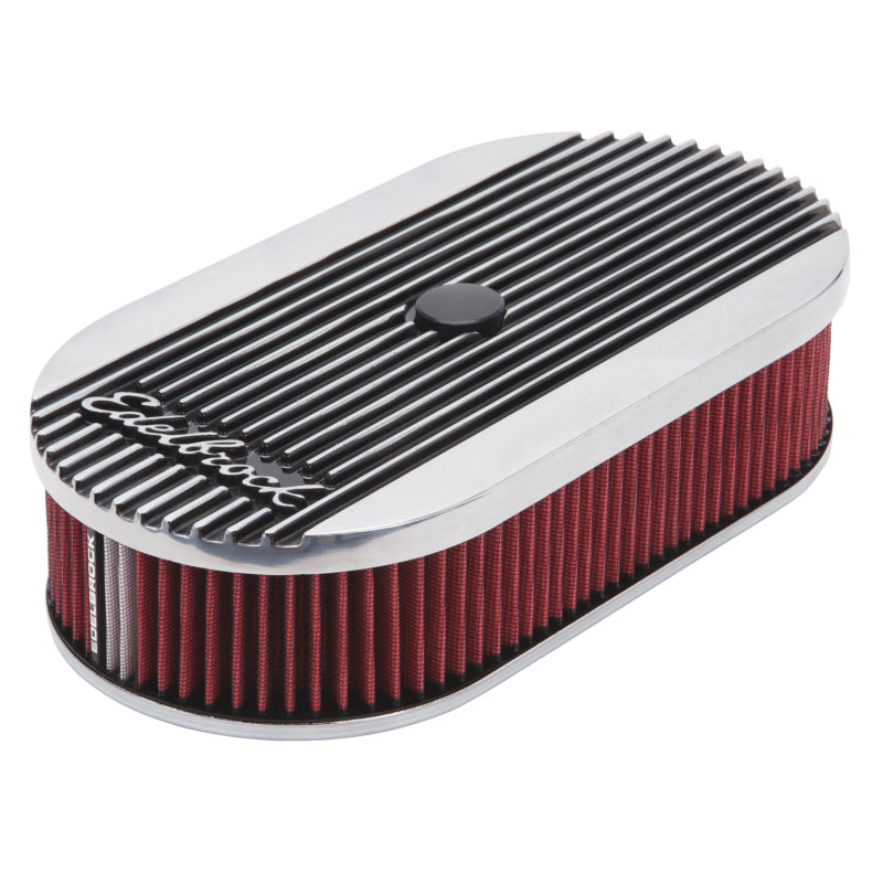 Edelbrock Air Cleaner Elite II Oval Single 4-Bbl Carb 2 5In Red Element Polished - Black Ops Auto Works