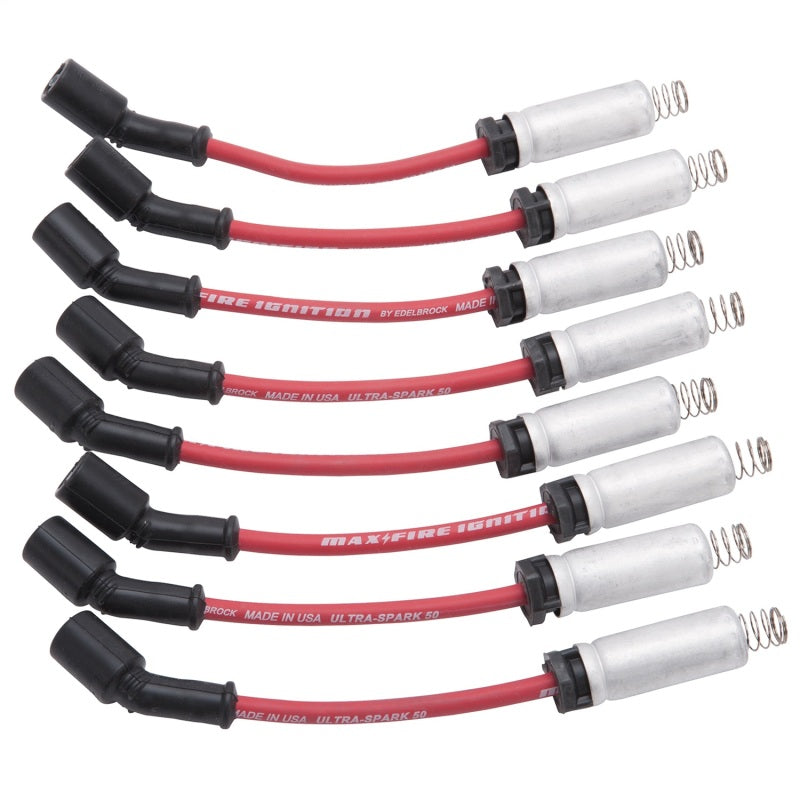Edelbrock Spark Plug Wire Set Ls Kit w/ Metal Sleeves 99-15 50 Ohm Resistance Red Wire (Set of 8) - Black Ops Auto Works