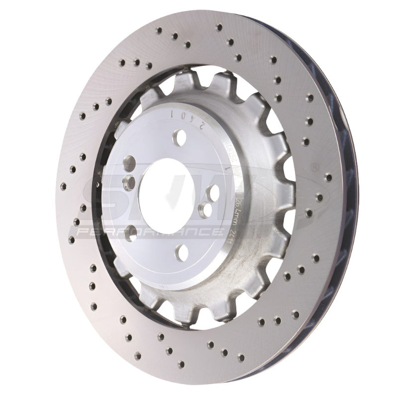 SHWBRR48254-SHW 19-21 BMW M2 Competition 3.0L Right Rear Cross-Drilled Lightweight Brake Rotor (34118072020)-Brake Rotors - Drilled-SHW Performance