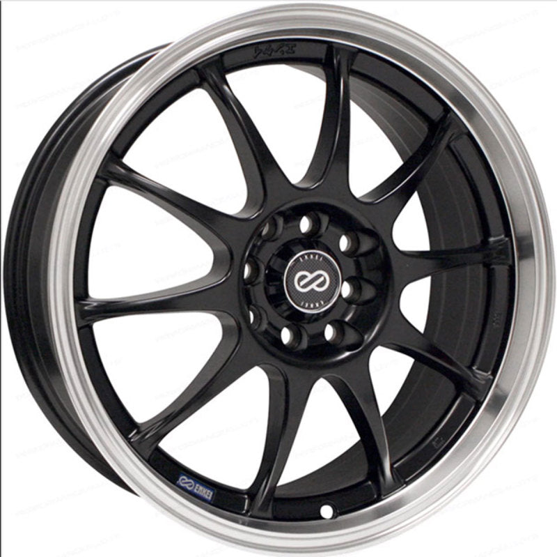 Enkei J10 16x7 4x100/114.3 42mm Offset 72.62mm Bore Dia Matte Black w/ Machined Lip Wheel - Enkei 409-670-10BK