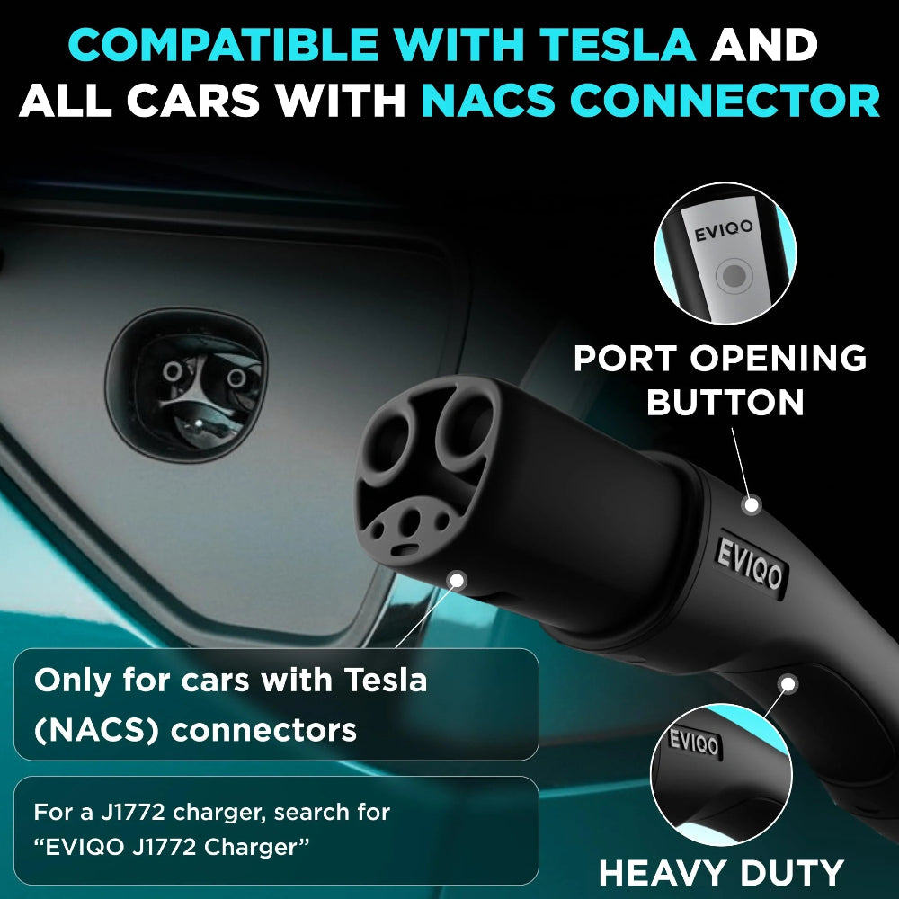 EVIQO 240V NEMA 14-50 plug-in EV charger with NACS connector for Tesla