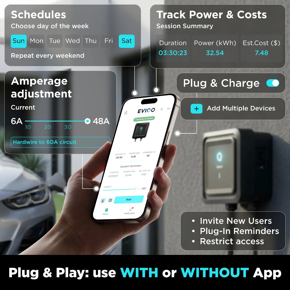 EVIQO Level 2 electric vehicle charger with 240V hardwired power