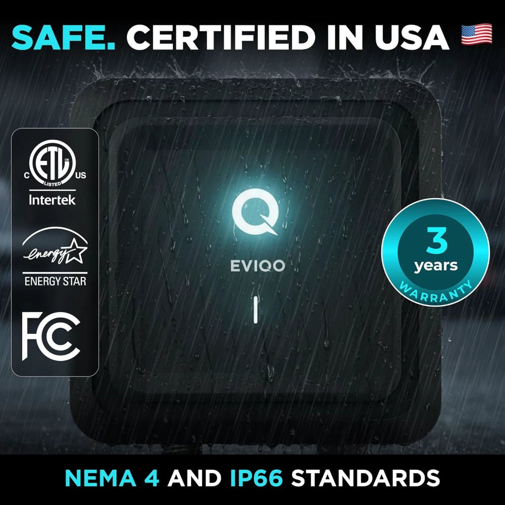 EVIQO Level 2 EV Charger, 40A (9.6kW), 240V, NEMA 14-50 Plug-in, J1772 for Non-Tesla EVs - EVIQO 40amps gen 2 plug in 3y