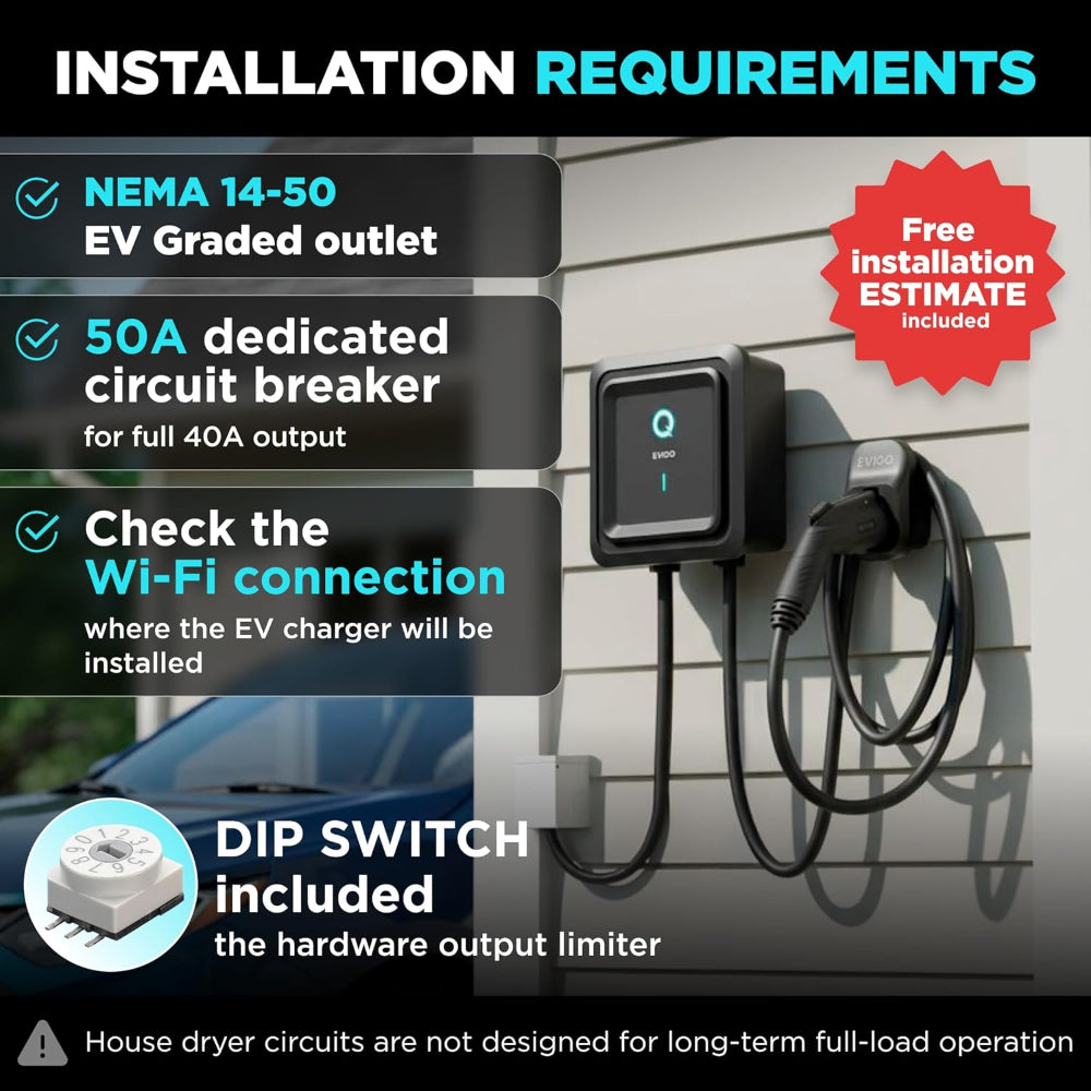 EVIQO Level 2 plug-in EV charger with app control and scheduling