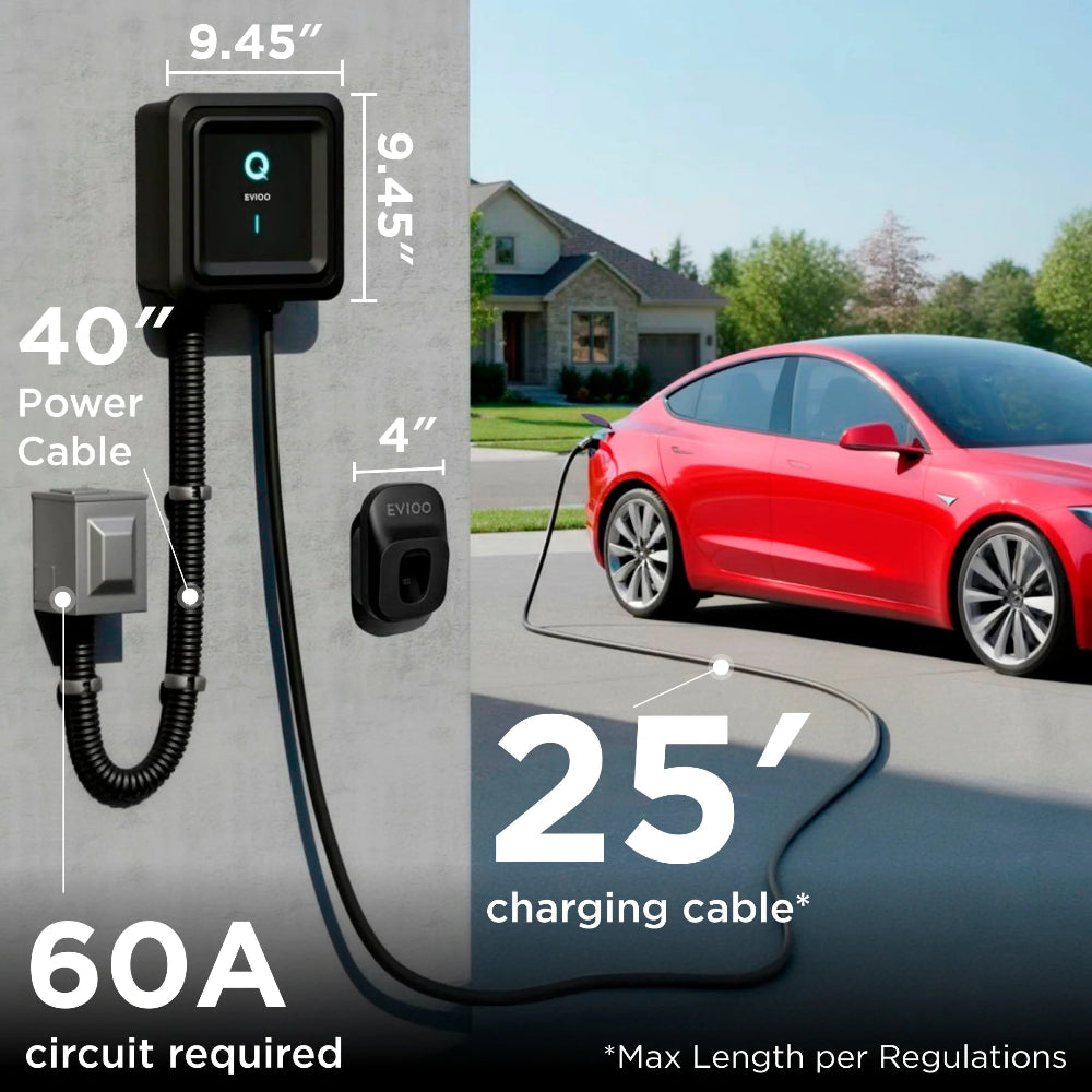 EVIQO NACS Level 2 EV Charger, 48A (50A Max), 240V, Hardwired, for Tesla EVs - EVIQO NACS_48AMP_HARD