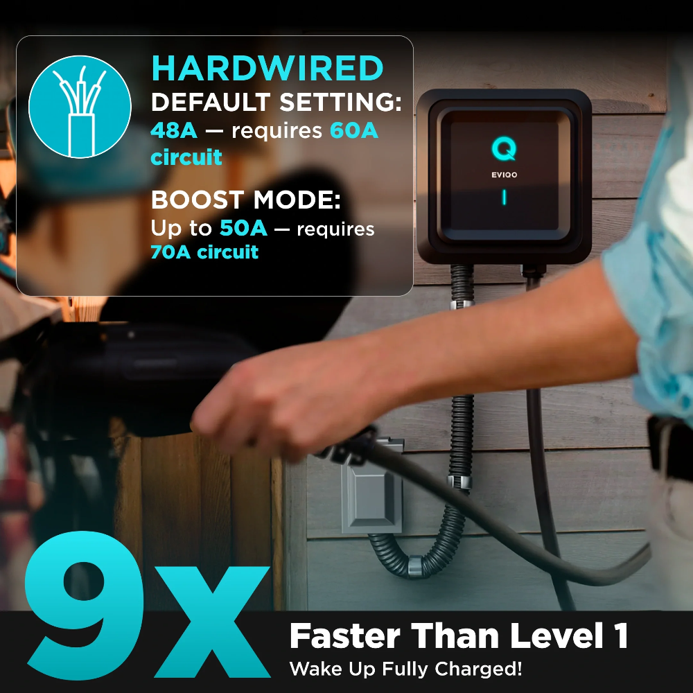 EVIQO NACS Level 2 EV Charger, 48A (50A Max), 240V, Hardwired, for Tesla EVs - EVIQO S_48AMP_HARD
