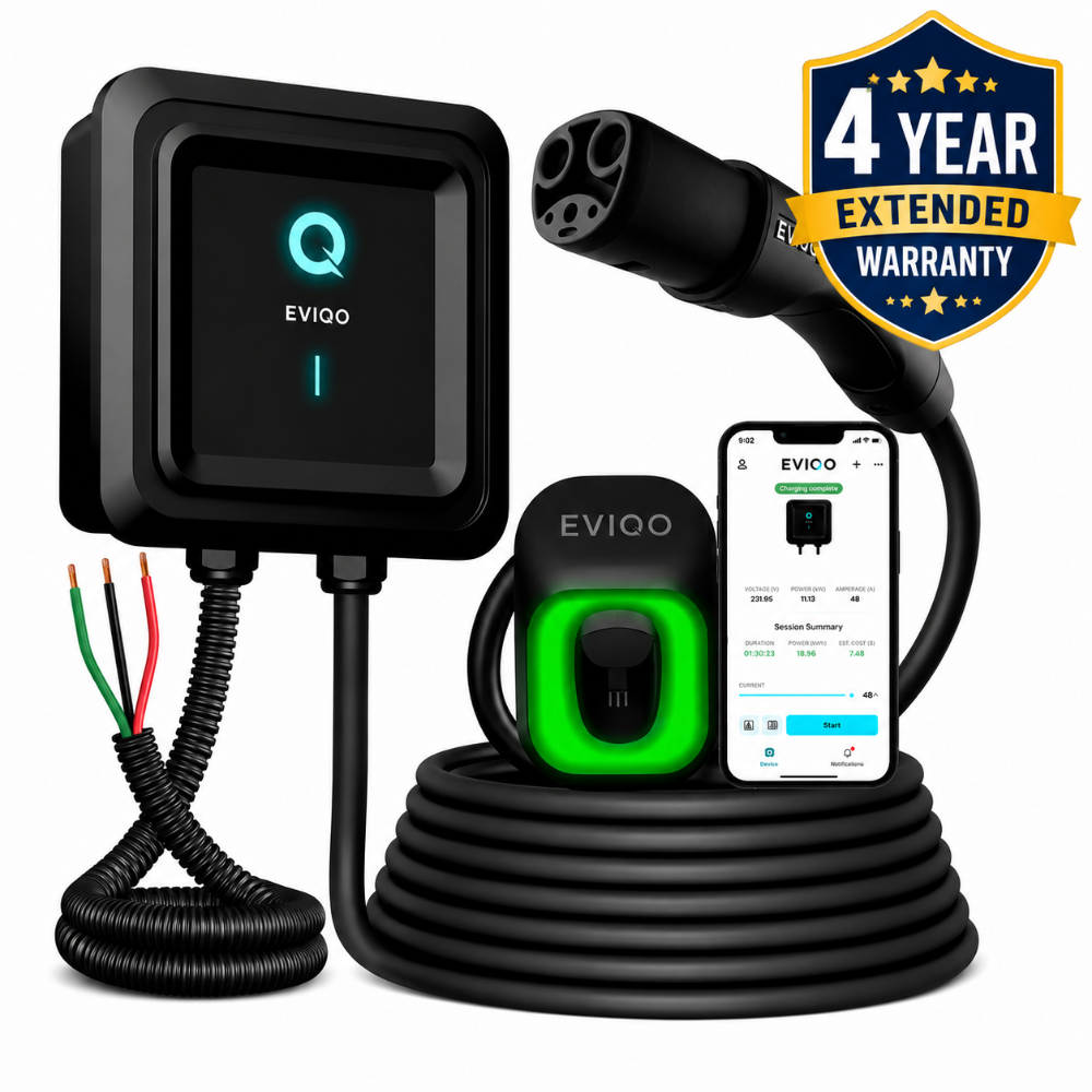EVIQO NACS hardwired EV charger with smart app control and scheduling