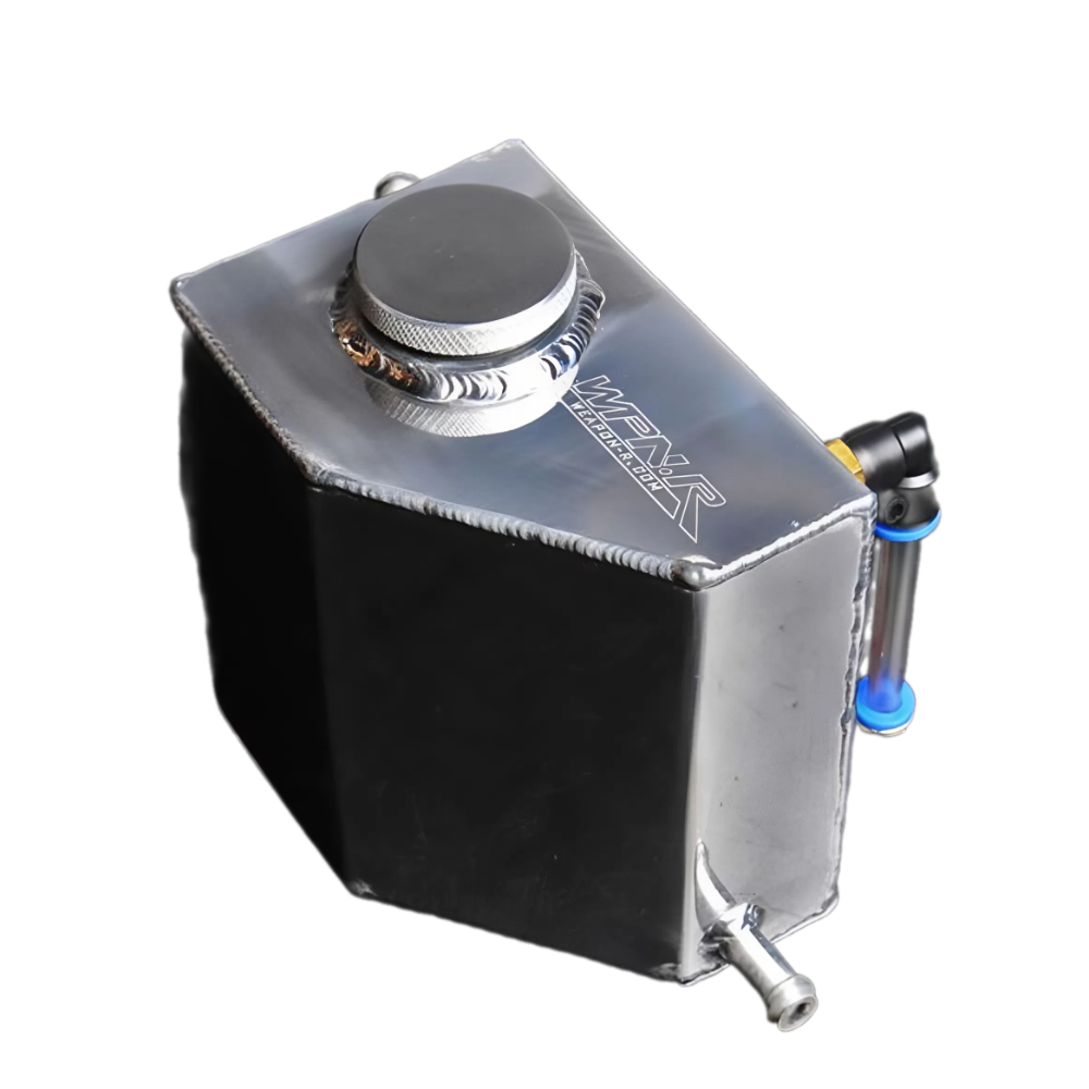 Weapon R Aluminum Coolant Overflow Tank for 08–11 Mitsubishi Evo 2.0L – front angle view