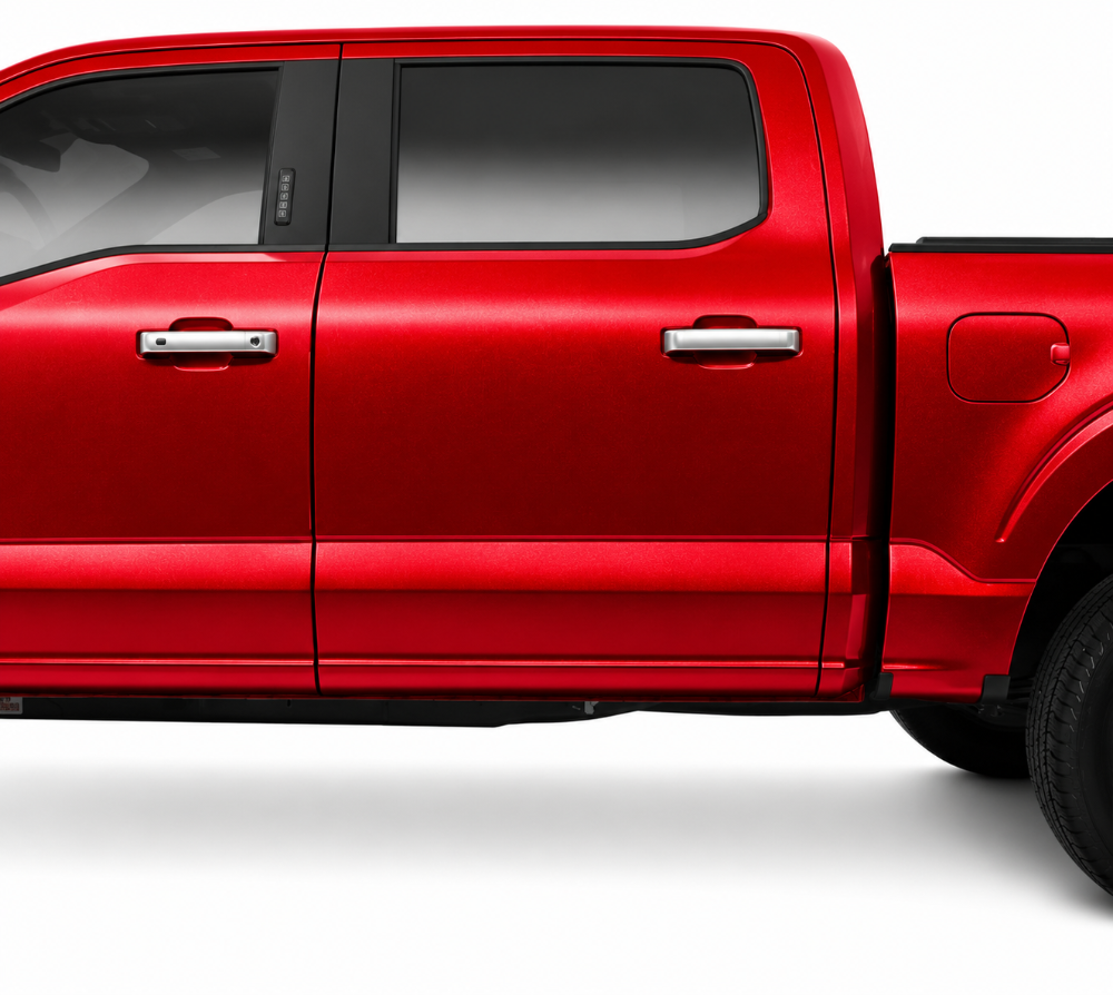 F-150 color matched door edge trim with factory Rapid Red Metallic Tri Coat finish