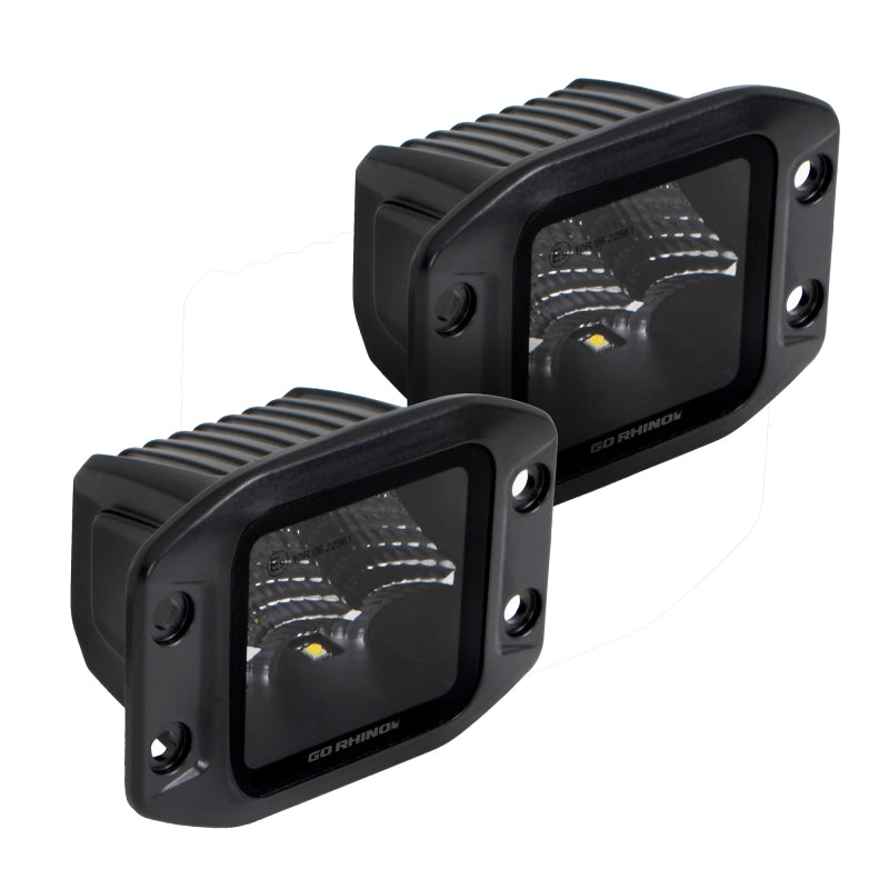GOR750400321FCF-Go Rhino Xplor Blackout Series Cube LED Flood Light Kit (Flush Mount) 3x3 - Blk (Pair)-Light Bars & Cubes-Go Rhino
