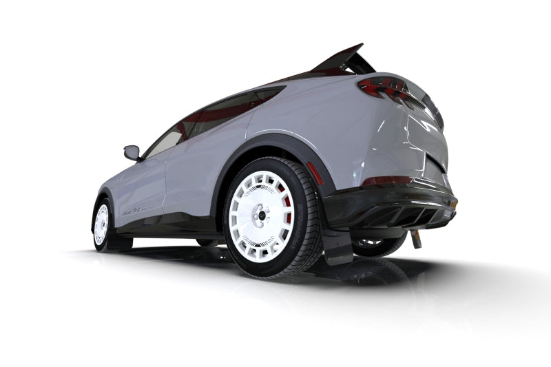RALMF96-URXT-BLK-MBK-Rally Armor 2021-25 Ford Mach-E Rally Edition Black UR Mud Flap Metallic Black Logo-Mud Flaps-Rally Armor