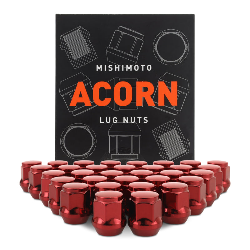 Mishimoto Steel Acorn Lug Nuts M14 x 1.5 - 32pc Set - Red-Lug Nuts-Mishimoto