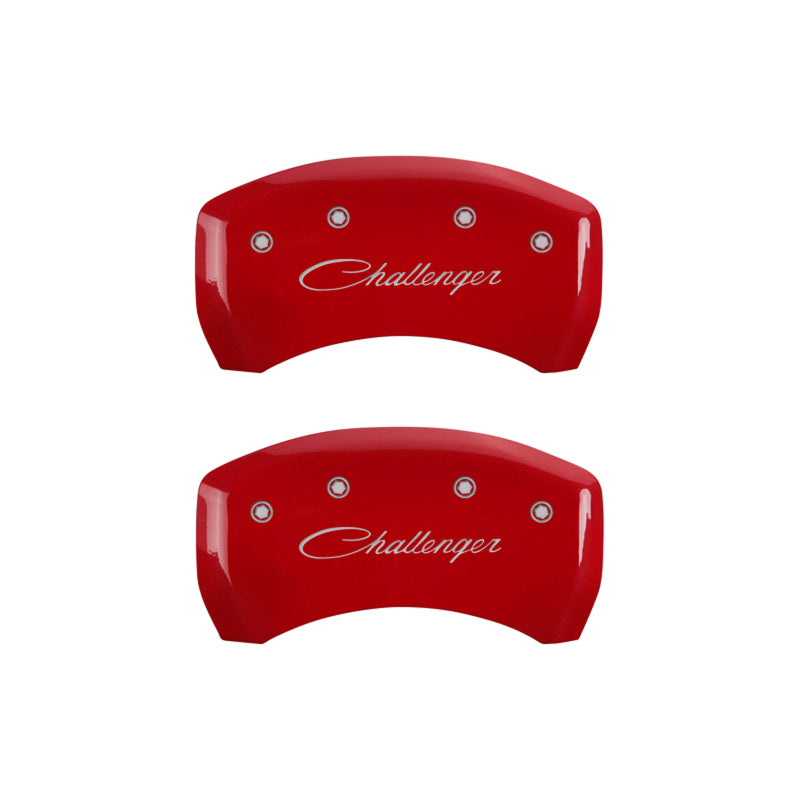 MGP12162SCLSRD-MGP 4 Caliper Covers Engraved Front & Rear Cursive/Challenger Red finish silver ch-Caliper Covers-MGP