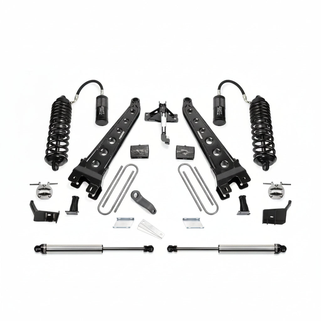 Fabtech K2227DL 4 inch radius arm lift kit components with Dirt Logic coilovers and shocks