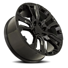 Load image into Gallery viewer, Factory Reproductions FR 201 GM Split 5 Spoke Replica GB 22x9 +28 6x139.7mm 78.1mm Gloss Black – alternate angle 2