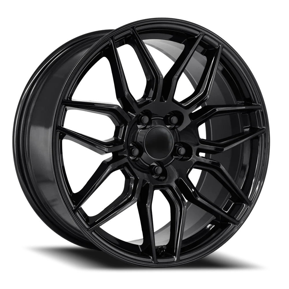 Factory Reproductions FR 401F C8 ZO6 Corvette GB 19x8.5 +56 5x120.65mm 70.3mm Gloss Black – three-quarter view