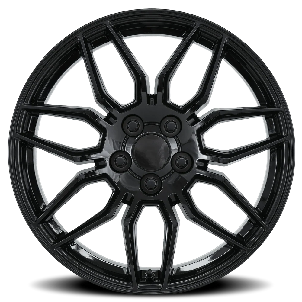 Factory Reproductions FR 401F C8 ZO6 Corvette GB 19x8.5 +56 5x120.65mm 70.3mm Gloss Black – front view