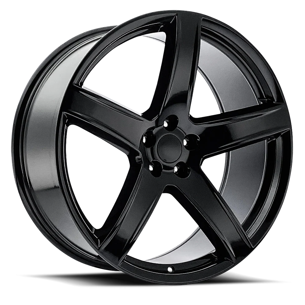 Factory Reproductions FR 77 Dodge Hellcat HC2 Replica GB 20x9.5 +18 5x115mm 71.5mm Gloss Black – three-quarter view