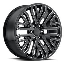 Load image into Gallery viewer, Factory Reproductions FR 93 GMC Mesh Split 6 Spk Replica GB-M 22x9 +28 6x139.7mm 78.1mm Gloss Black Milled Ball – wheel product image