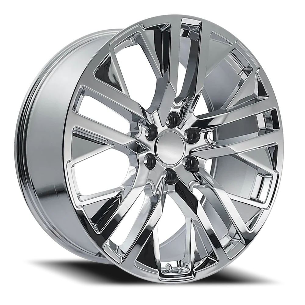Factory Reproductions FR 96 GMC Carbonpro Replica CH 22x9 +28 6x139.7mm 78.1mm Chrome – three-quarter view
