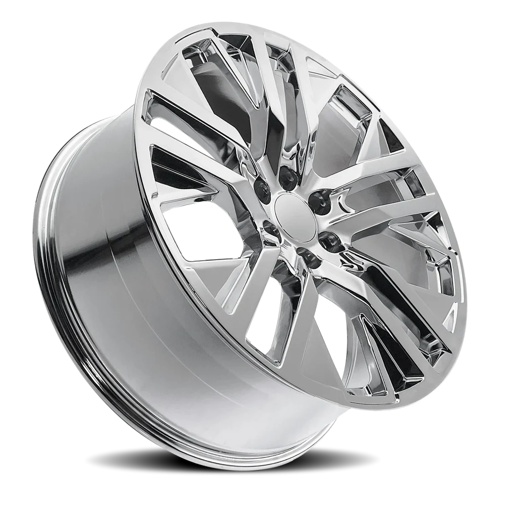 Factory Reproductions FR 96 GMC Carbonpro Replica CH 22x9 +28 6x139.7mm 78.1mm Chrome – alternate angle 2