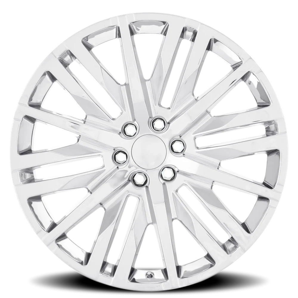 Factory Reproductions FR 97 GM Split 6 Spoke Replica CH 24x10 +31 6x139.7mm 78.1mm Chrome – front view